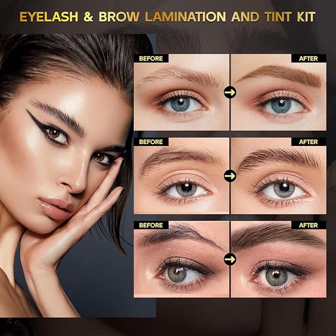 6 IN 1 Lash Lift & Brow Lamination Kit with Black Dark Brown, Home Lash Lift Kit, Quick Lash Curled Brow Perming with All Tools, Safe and Effective Result, Lasts for 6-8 Weeks, Christmas Gift for Her