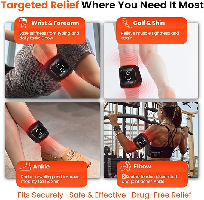 Keneo Red Light Therapy Wristband for Hand & Wrist, 660nm & 850nm Near Infrared Light Device, 3 Heat & Vibration Massage Settings, 2000mAh Wireless, 36 LEDs for Comfort & Recovery (Black)