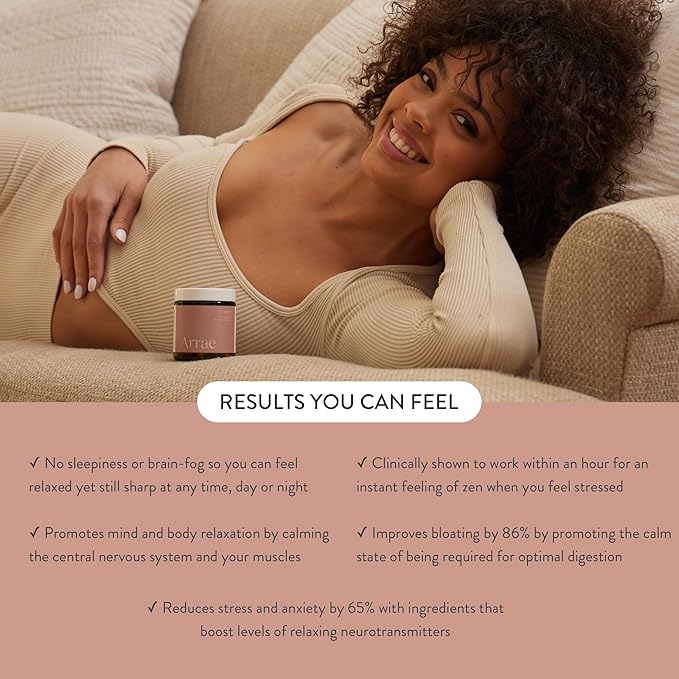 Arrae Calm Cortisol Manager - 60 Stress & Panic Relief Capsules - Mood Support Supplement w/L-Theanine, Inositol, Passionflower, & Magnesium to Help You Feel Zen