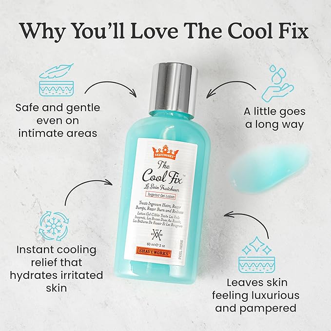 Shaveworks The Cool Fix Aftershave for Women: Pubic Hair Removal, Razor Bumps, Razor Burns, Ingrown Hair Treatment – After Shaving Post Waxing Bikini Area Moisturizing Skin Care Gel 2 Fl Oz