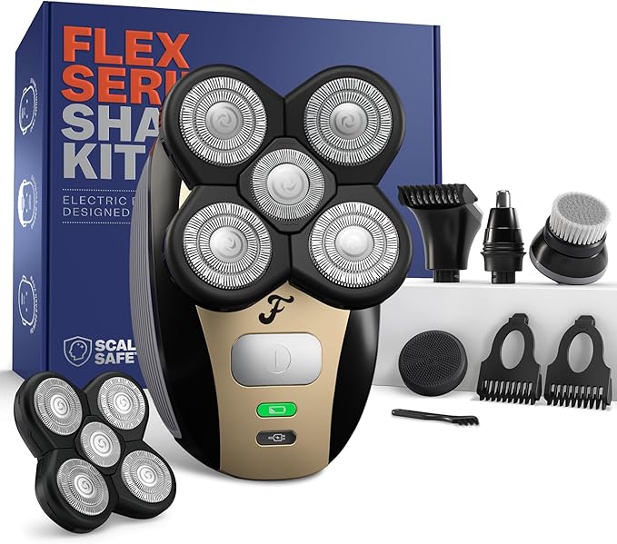 Freebird FlexSeries Electric Head & Body Hair Shaver, Mens Cordless Rechargeable Wet & Dry Skull, Bald Head, Back, Groin Waterproof Razor (FlexSeries, Shaver Kit with One Blade Refill)