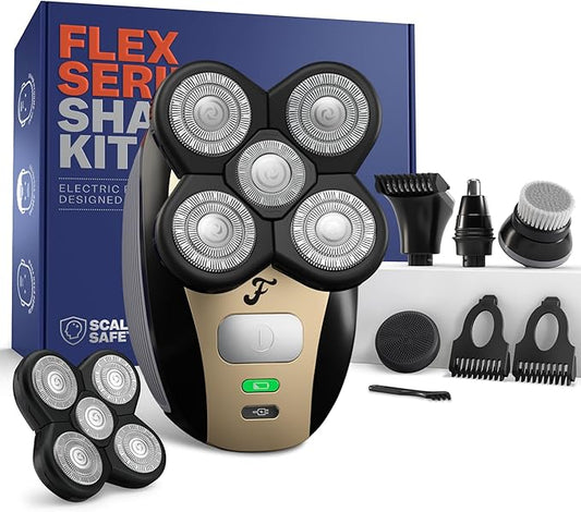 Freebird FlexSeries Electric Head & Body Hair Shaver, Mens Cordless Rechargeable Wet & Dry Skull, Bald Head, Back, Groin Waterproof Razor (FlexSeries, Shaver Kit with One Blade Refill)