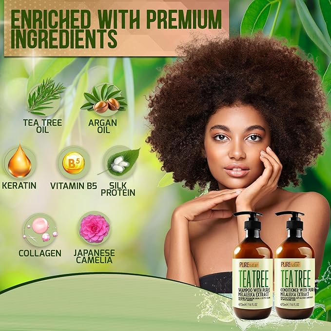 Tea Tree Oil Shampoo and Conditioner Set - Sulfate and Paraben Free Treatment for Oily Hair and to Help Reduce Your Itchy and Dry Scalp - Healthy Anti Dandruff Formula for Men and Women