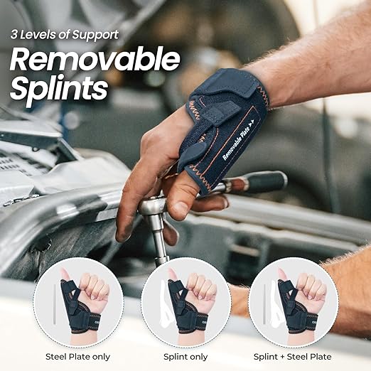 New Upgraded 2 in 1 Thumb Brace, Removable Thumb Spica Splint Left Right Hand with 3 Level Stability, Reversible Thumb Support for CMC, De Quervain’s Tendonitis, Trigger Thumb (M/L, Black)