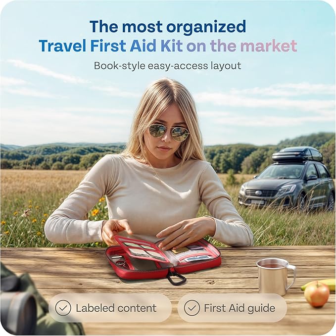 KeepGoing Travel First Aid Kit for Car, Home, Hiking, Camping and Outdoor Emergencies - First Aid Kit Travel Size TSA-Approved