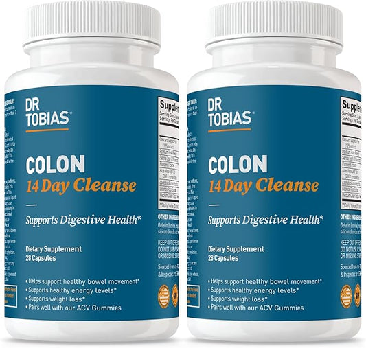 Dr. Tobias Colon Cleanse - Constipation Relief & Gut Health Support for Women & Men | 14 Day Colon Cleanser for a Gentle Colon Detox & Gut Flush - 2 Bottles of 28 Capsules