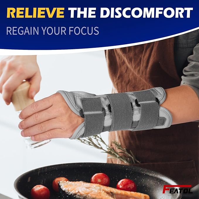 FEATOL Wrist Brace Splint Carpal Tunnel for Women Men, Night Wrist Sleep Support Brace, Right Hand, Medium/Large, Pain Relief for Sprain, Arthritis, Tendonitis