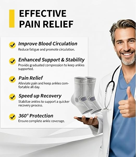 CAMBIVO 1 Pair Ankle Compression Sleeve for Men & Women – Soft, Breathable Support for Plantar Fasciitis, Achilles Tendonitis, Swelling & Sports Recovery – Easy to Wear, All-Day Comfort Fit