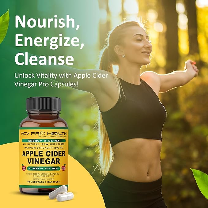 Promethean Wellness ACV Pro Apple Cider Vinegar Capsules Certified Organic with Mother ACV Pills Detox Cleanse Acid Reflux Relief Support Supplement Ginger Root Cayenne Pepper Powder