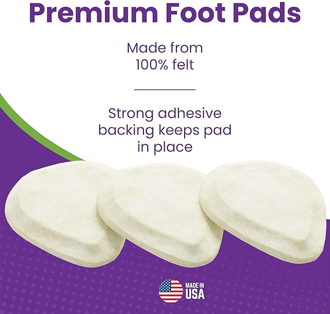 Metatarsal Felt Foot Pad Skived Cut (1/8" Thick) - Made in USA - Felt Metatarsal Pads for Women and Men - Ball of Foot Cushion - 6 Pairs (12 Pieces)