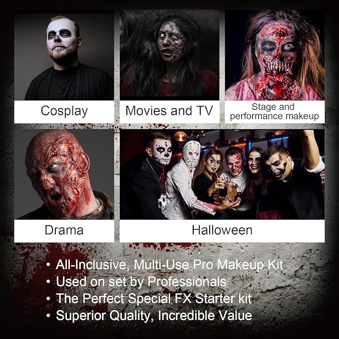 immetee Scar Wax SFX Makeup Kit, Face & Body Paint, Christmas Halloween Makeup Kit, Fake Blood, Painting Brushes, Spatula, Stipple Sponge, Stage Theatrical Party Cosplay, Carnival