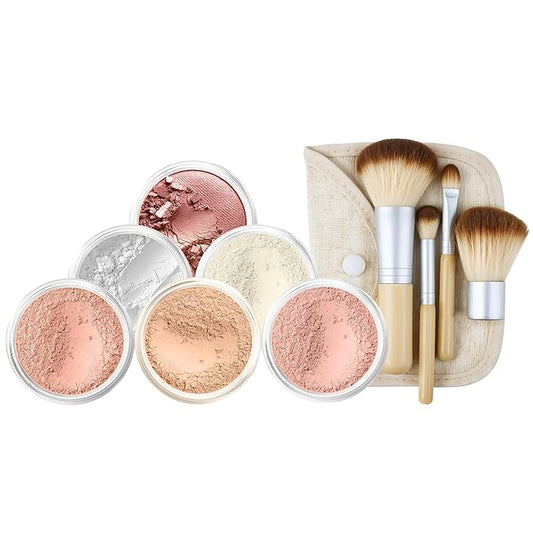 EVERYDAY KIT (LIGHT TAN) Full Size Mineral Makeup Set Matte Foundation Bare Face Sheer Powder Cover