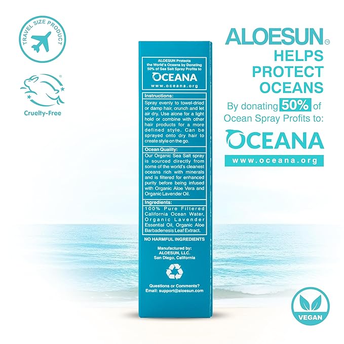ALOESUN Organic Sea Salt Hair Spray - Texture & Volume Hairspray for Men & Women with Aloe Vera & Lavender - Styling Texturizing Volumizing Products for Wavy Curly & Fine Hair - Travel Size Bottle