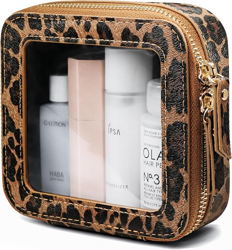 Popvibe Clear Makeup Bag Travel Cosmetic Case Transparent Toiletry Bag with Zipper, Portable Make Up Organizer Traveling Compact Car Bag for Essentials