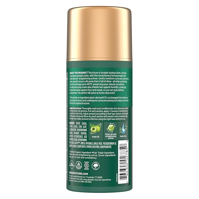 SheaMoisture Silk Press Prep Cream with Plant-Derived Straightening Actives, Alma Oil & Hydroplex Technology Provides Heat Protection While Helping to Preserve Natural Curl Pattern 3.3fl oz
