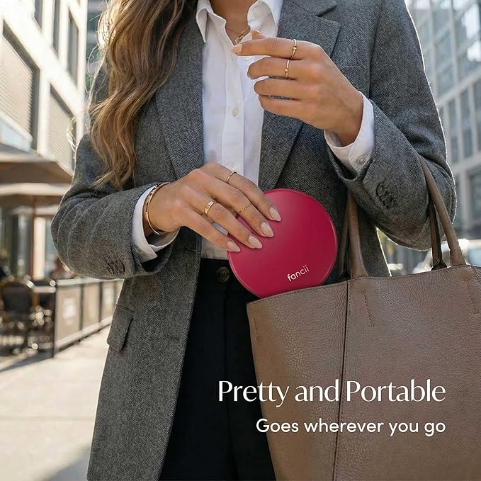 Fancii Taylor LED Lighted Travel Makeup Mirror, Rechargeable, 10x /1x Magnifying, Tru-Glow Light Technology, XL Large 5” Wide | Compact Mirror for Purses (Ruby Red)