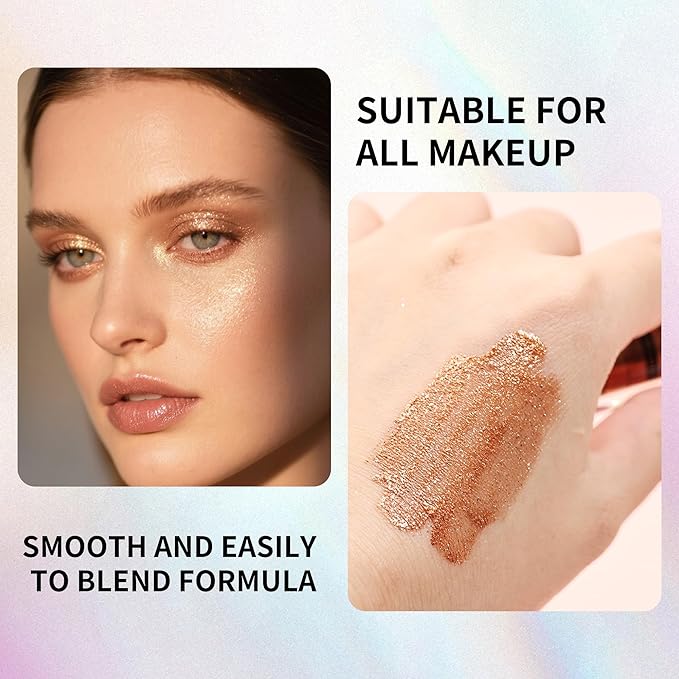QIC Liquid Glitter Eyeshadow, Metallic & Shimmer Finish, Long Lasting, Non-Creasing, Smudge-proof, Lightweight Formula Liquid Eyeshadow for All Skin Tones, Buildable Color (04 Sunset)