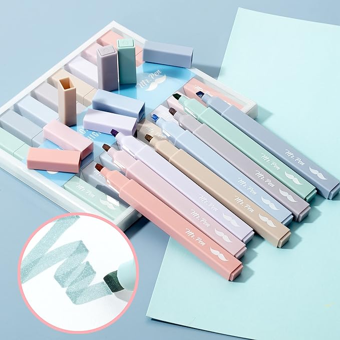 Mr. Pen Aesthetic Highlighters - 8 pcs Chisel Tip Morandi Colors No Bleed Bible Pastel Highlighter Set