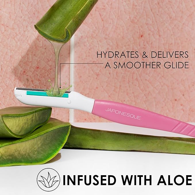 Japonesque Dermaplaner with Soothing Aloe Comfort Strip - Facial Dermaplane Razor, Skin Tool with Ultra Precision Blade for Facial Hair Removal and Exfoliation, 5pk