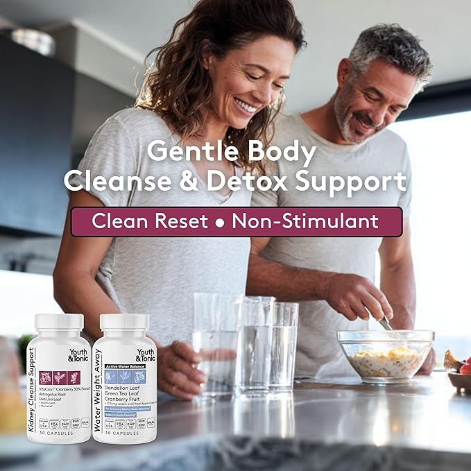 Youth & Tonic Gentle Body Cleanse & Detox – Clean Reset with Natural Flush & Diuretic Balance – 2PK: Kidney Cleanse Support + Water Weight Away, 60 Pills