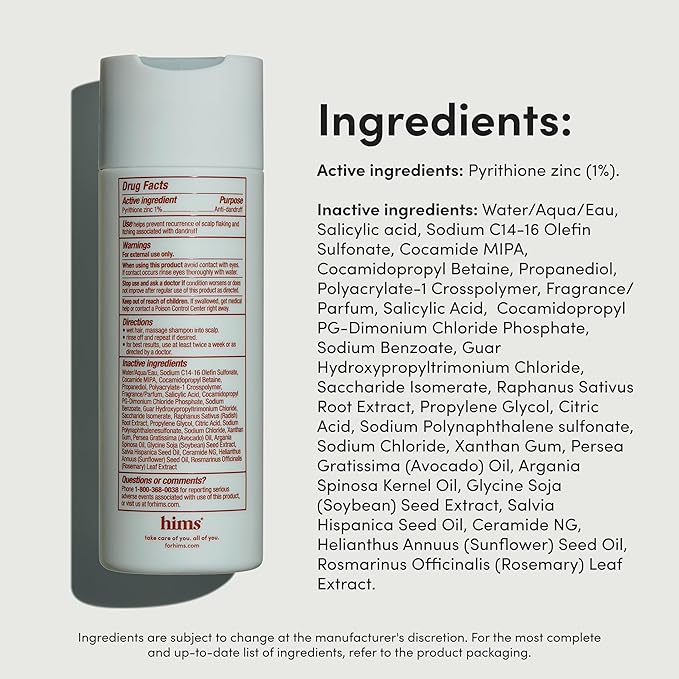 hims Dandruff Detox Shampoo - Pyrithione Zinc, Argan Oil, & Avocado Oil Formula - Dandruff Shampoo for Flaky & Itchy Scalp - Sulfate-Free, Paraben-Free - Evergreen Mint Scent - 6.4 Fl Oz, 2 Pack