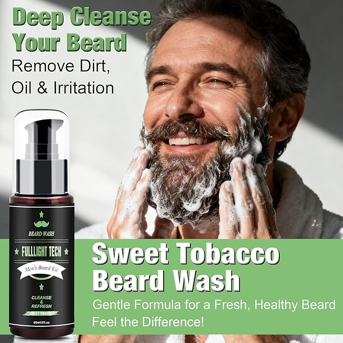 Dad Birthday Gifts,Beard Grooming Kit Includes 3 Scented Beard Oil,Sweet Tobacco Beard Shampoo & Balm, Brush, Comb,Scissors,Cool Men Christmas Stocking Stuffers Gifts for Men Him Boyfriend Husband