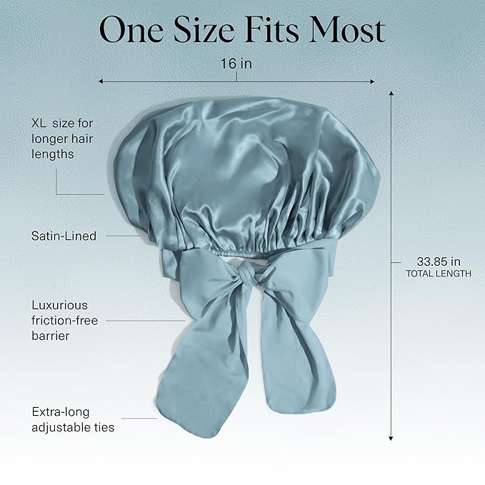 Kitsch XL Satin Bonnet for Sleeping - Softer Than Silk Hair Bonnet for Women - Secure Fit, Adjustable Night Cap for Curly & Textured Hair - Prevents Breakage, Tangles & Thinning- Haze Blue