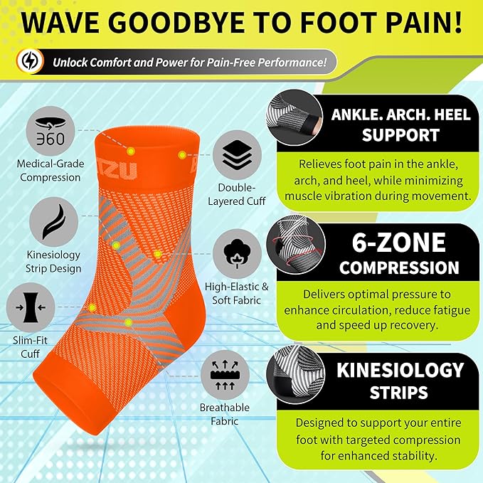 Compression Socks for Plantar Fasciitis, Achilles Tendonitis, Arthritis Relief, Ankle Brace Compression Sleeve with Foot Arch Support, Ankle Wrap for Women, Men, Swelling & Heel Pain Orange S-M