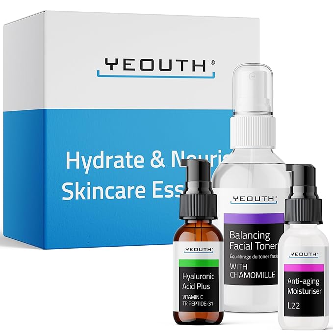 YEOUTH Valentine's Day Skin Care Set | Hyaluronic Acid Serum with Vitamin C | Face Toner | Face Moisturizer | Skincare Kit for Hydrating and Smooth Looking Skin | Facial Gift Set 3-Piece