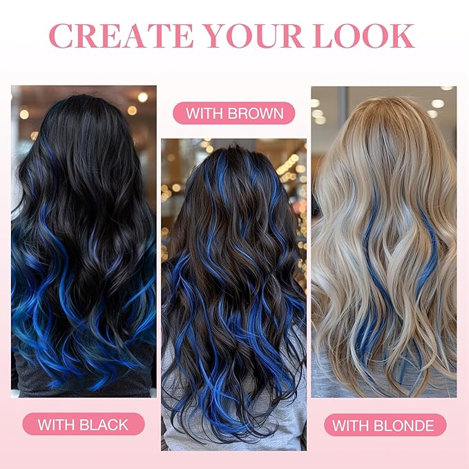 GOO GOO Tape in Hair Extensions Human Hair, Blue, 12inch 20g 10pcs, Colored Tape ins Human Hair Extensions, Silky&Soft Invisible Tape Ins, Hair Highlighted for Party