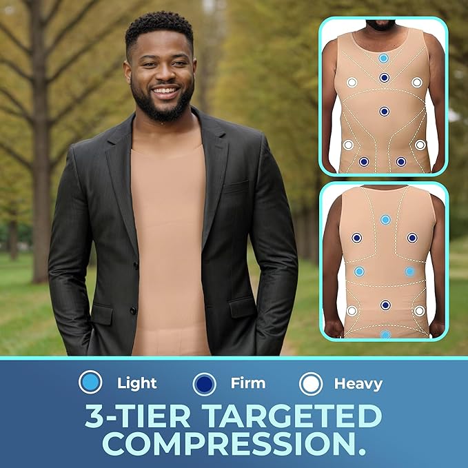 QORE LOGIQ Gynecomastia Compression Shirts for Men - Sleeveless Slimming Undershirts Tummy Control and Body Shaper Tank Top