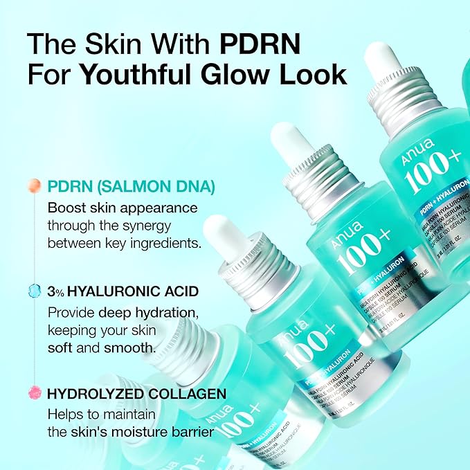 Anua PDRN Hyaluronic Acid Capsule 100 Serum, Radiant Face Serum, Hyaluronic Acid, Hydration, Moisture Plumping effect, Natural color, Fragrance free, Korean Skincare, 30ml / 1.01 fl. oz