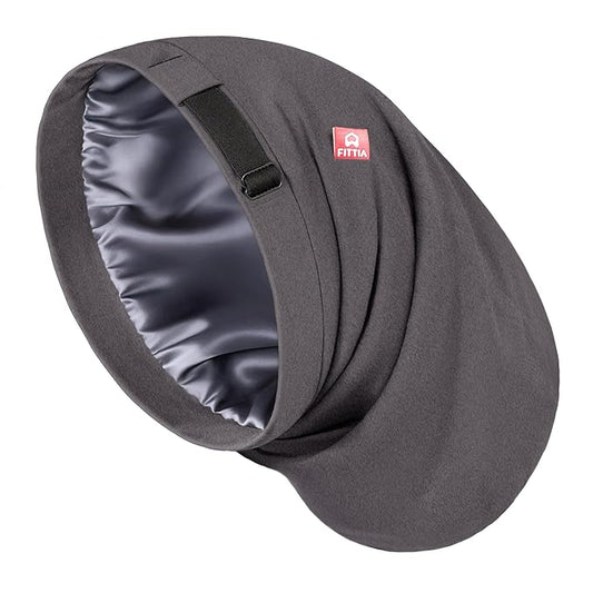 Large Satin Bonnet for Men Sleeping: Loc Cap Dreadlocks for Curly Braids Wave, Silky for Frizzy Hair Smooth, Adjustable No Slip Grey