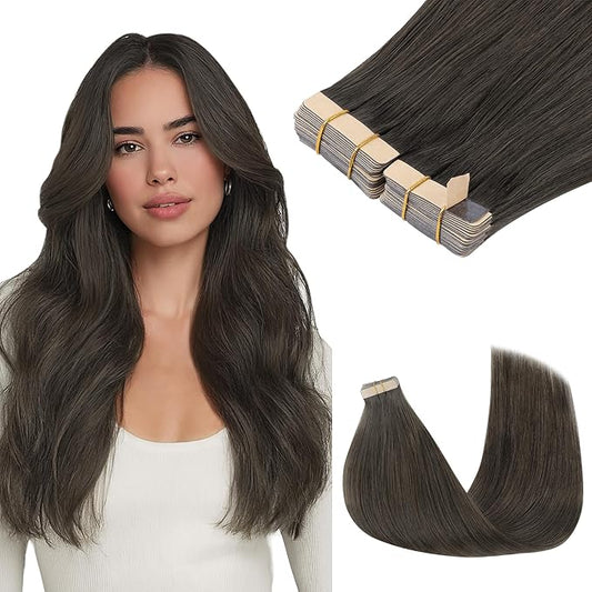 GOO GOO Tape in Hair Extensions Human Hair, 1C Mocha Brown, 18inch 100g 40pcs, Skin Weft Seamless Invisible, Silky Straight with Thick Ends, Remy Human Hair