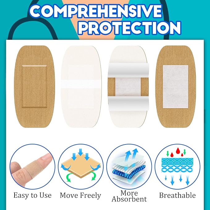 BBTO Assorted Styles Flexible Fabric Adhesive Bandages Small Breathable Fingertip Bandages Cloth Elastic Knuckle Bandages Various Sizes Spot Bandage for First Aid and Wound Care(360 Pcs)