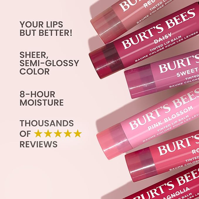 Burt's Bees Lip Tint Balm with Long Lasting 2 in 1 Duo Tinted Balm Formula, Color Infused with Deeply Hydrating Shea Butter for a Natural Looking Buildable Finish, Fiery Red Dahlia (2-Pack)