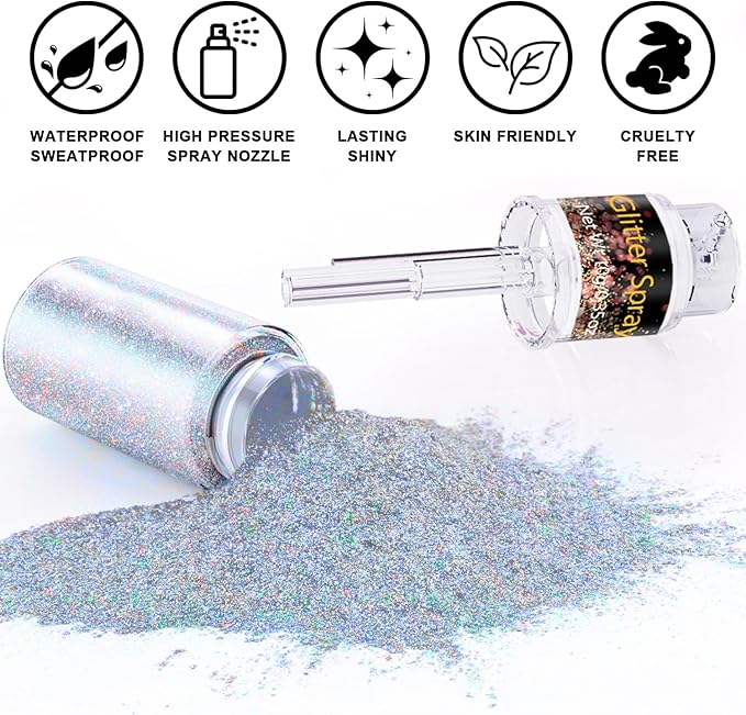 Hair and Body Glitter Spray, 1PC Glint-Rainbow Glitter Hairspray Dry Powder Makeup for Clothes, Festival Rave Prom Loose Sparkle Powder,Holographic Ultra Fine Resin Glitters for Crafts (Glint-Rainbow)