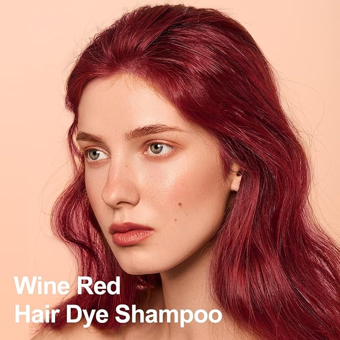 Wine Red Hair Dye Shampoo 3 in 1, Long-lasting & Natural Hair Color Shampoo, Herbal Ingredients Natural Shampoo Hair Dye Effect in Minutes, Gifts for Men Women 500ml