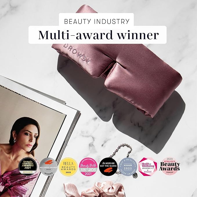 DROWSY Silk Sleep Mask - Face-Hugging, Padded Cocoon for Luxury Sleep in Total Darkness - 100% Pure Mulberry Silk (Damask Rose)