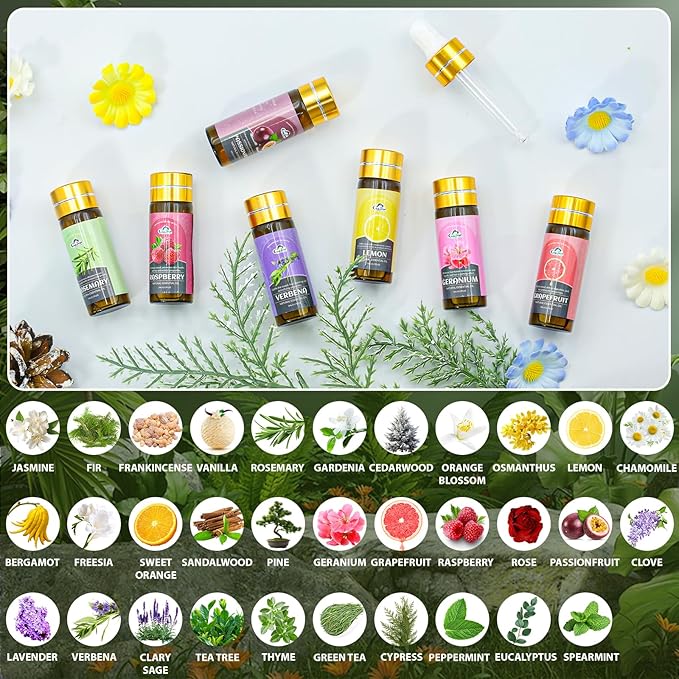 Essential Oil Set, 32 Pcs Fragrance Aromatherapy Oils for Skin, Diffusers, Home Care, Humidifier Laundry, Candle Making - Tea Tree, Sandalwood, Lavender, Vanilla, Eucalyptus and More(5mL)