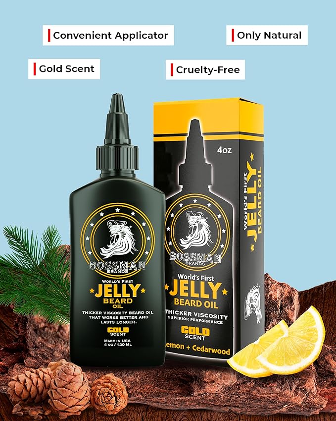 Bossman Jelly Beard Oil for Men - 3 Pack (12 oz in Total, Gold Scent) – Softens, Moisturizes & Conditions with Natural Ingredients