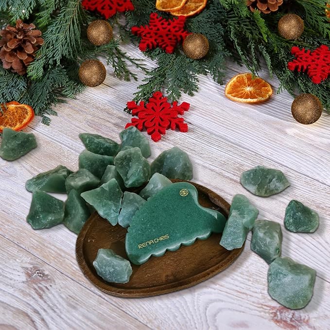 Rena Chris Gua Sha Facial Tool, Natural Jade Stone Body Gua sha with Exquisite Wooden Box, Large Guasha Suitable for Face Lifting, Puffiness Reducing and Whole-Body Massage, Skin Care Massager