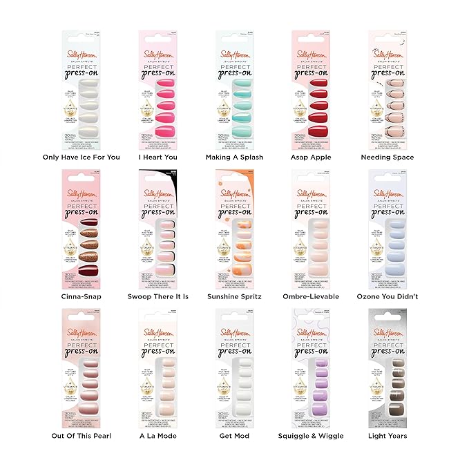 Sally Hansen Salon Effects Perfect Press-On Nails | Square Shape | Easy to Apply, Non-Damaging | 30 Nails, Nail Glue, Adhesive Tabs, File | A La Mode