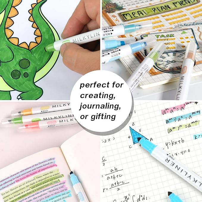 HANKU Highlighters Pastel Double Sided Chisel and Fine Tips Pastel Bible Highlighters No Bleed Through 12 Retro Colors Perfect for Bible Books, Journals, Drawings, and Underlining