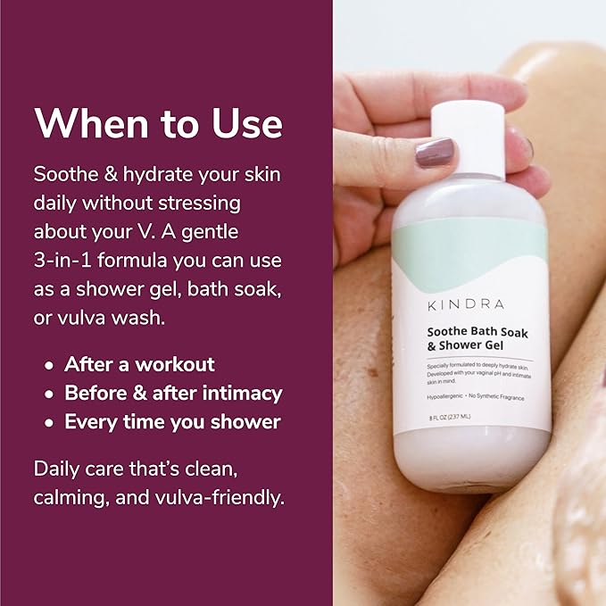 Kindra Soothe Soak - Hydrating Vulva Feminine Wash - pH Balance Intimate Cleanser for Itchy Dry Sensitive Skin - Fragrance-Free, GYN Tested, Doctor Recommended (8 Fl oz)