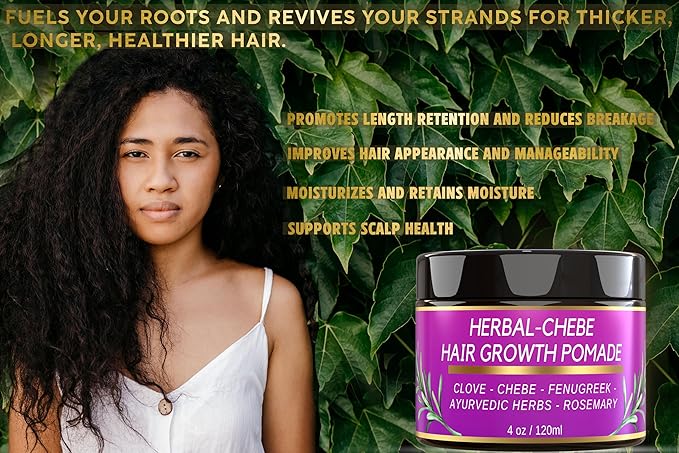 Chebe Hair Growth Grease - Herbal Pomade with Clove, Fenugreek, Rosemary, Moringa & Ayurvedics Herbs for Hair Loss, Edges & Thinning Hair 4oz