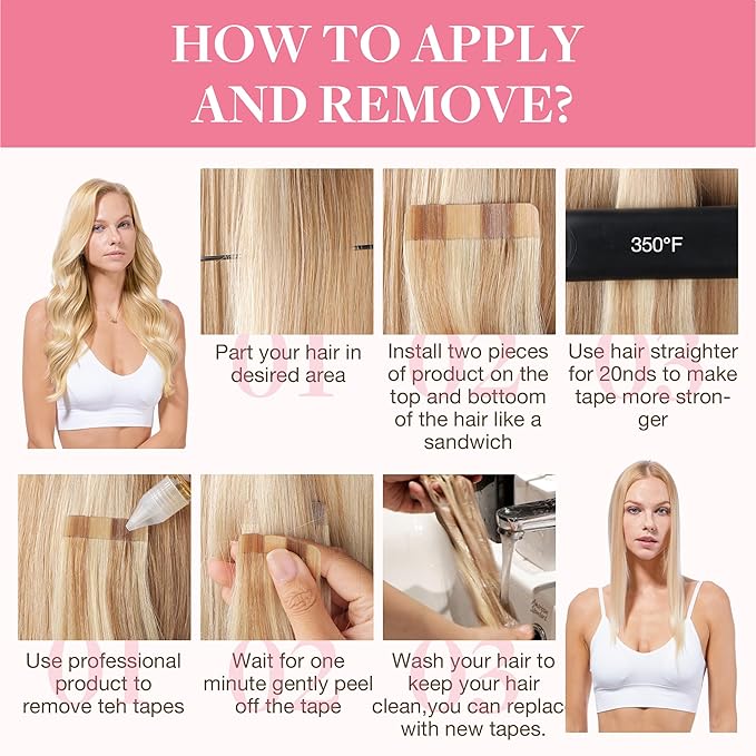 GOO GOO Tape in Hair Extensions Human Hair, O18G/22G(L) Golden Beige Blonde with Ash Highlights, 20inch 50g 20pcs, Skin Weft Seamless Invisible, Silky Straight with Thick Ends, Remy Human Hair