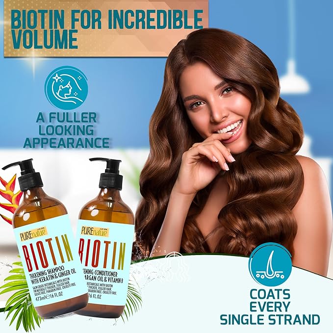 Biotin Shampoo and Conditioner Set - Volume Boosting Formula for Men and Women to Help Thinning Hair - Sulfate and Paraben Free with Thickening Properties - Volumizing Products to Improve Fullness