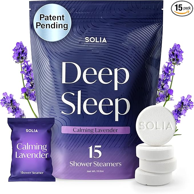Solia Lavender Shower Steamers Aromatherapy 15-Pack - Patent-Pending Calm Shower Steamers Lavender Bombs, Relaxing Steam Tablets, Selfcare Gifts for Women, Relaxing Bath Gifts