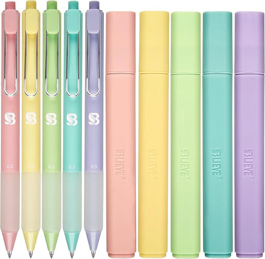 BLIEVE - Aesthetic Highlighters and Gel Pens With Soft Ink and Chisel Tip, Bible Highlighters and Pens No Bleed, Dry Fast Easy to Hold, for Bible Journaling Planner School Supplies (CANDY)